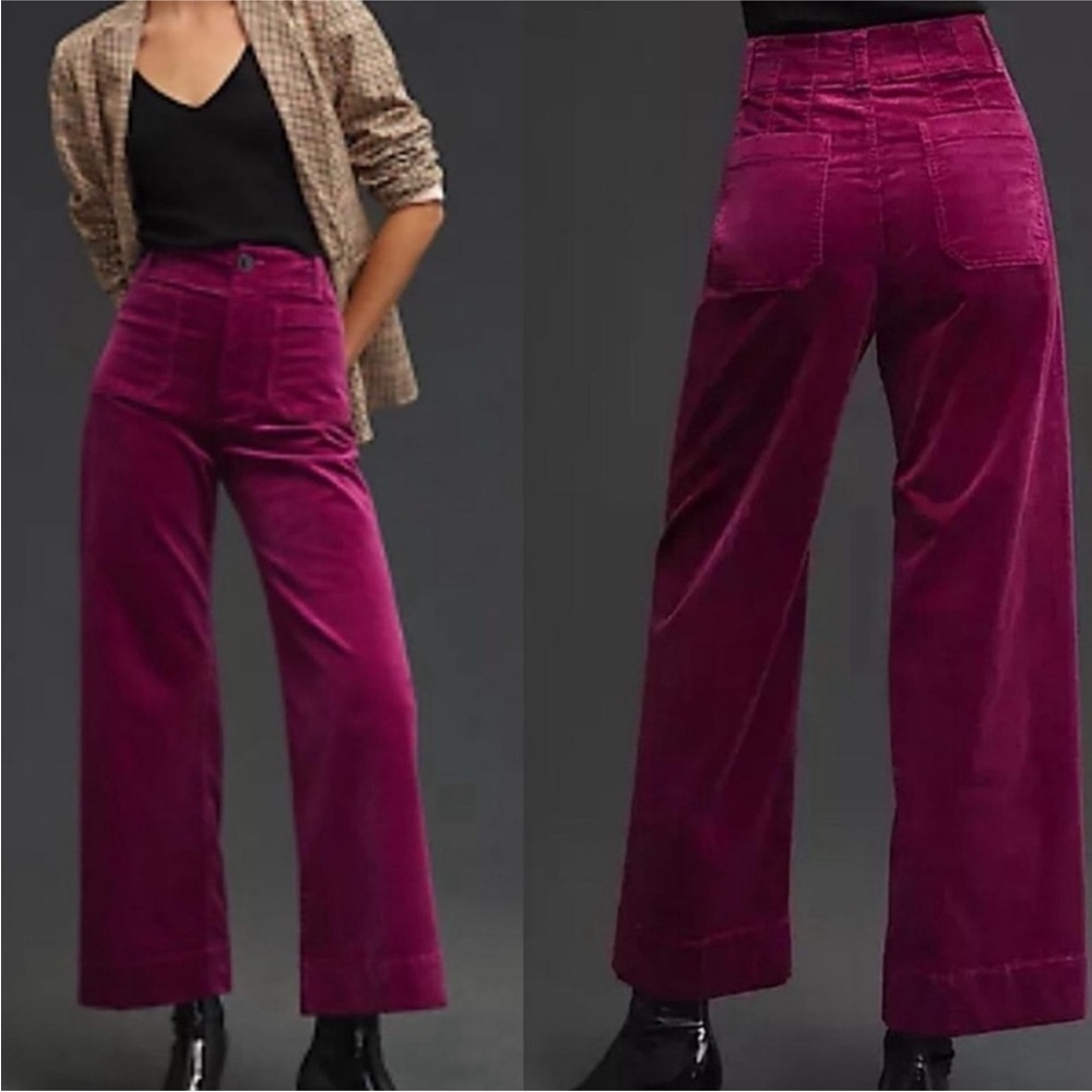 Anthropologie Maeve Colette Fuchsia Corduroy Wide Leg Cropped Pants
